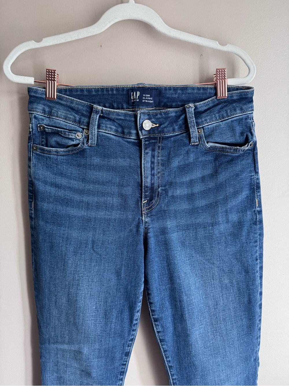 Gap Mid Rise Classic Straight Leg Dark Wash Jeans Stretch Size 10 30 - Picture 3 of 9